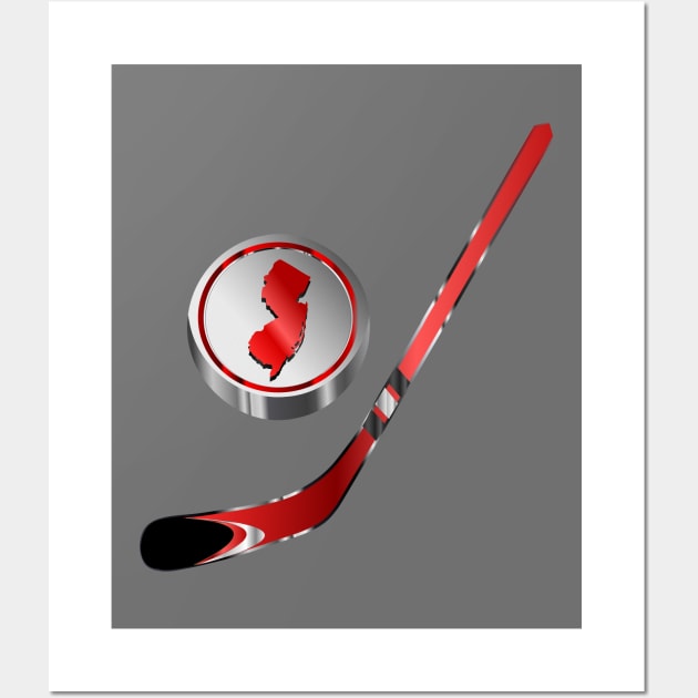 NHL - NJ Red Stick Silver White Red Puck Wall Art by geodesyn